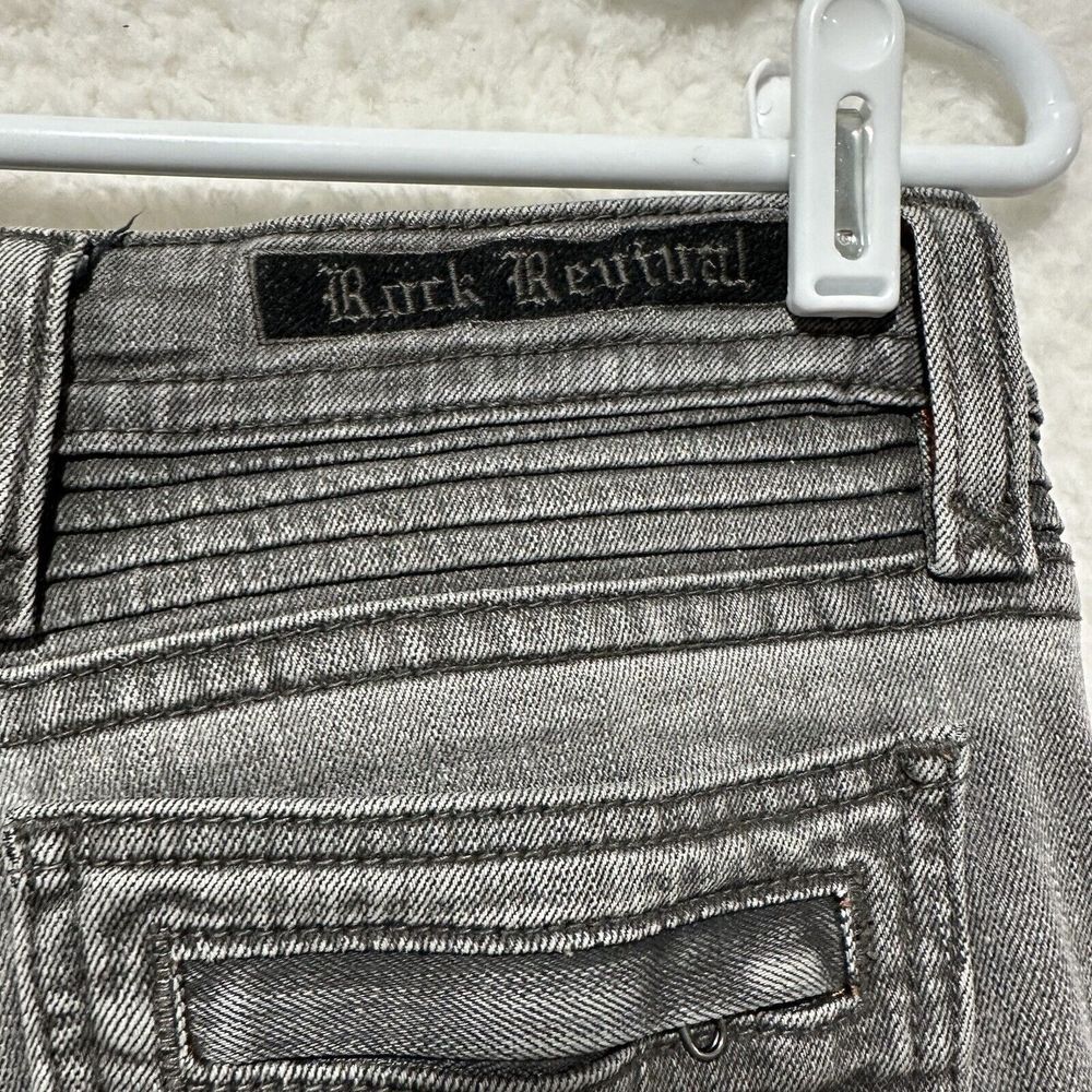 Y2K VTG Rock Revival Women's Skinny Moto Jeans in Gray Wash - Picture 8 of 16